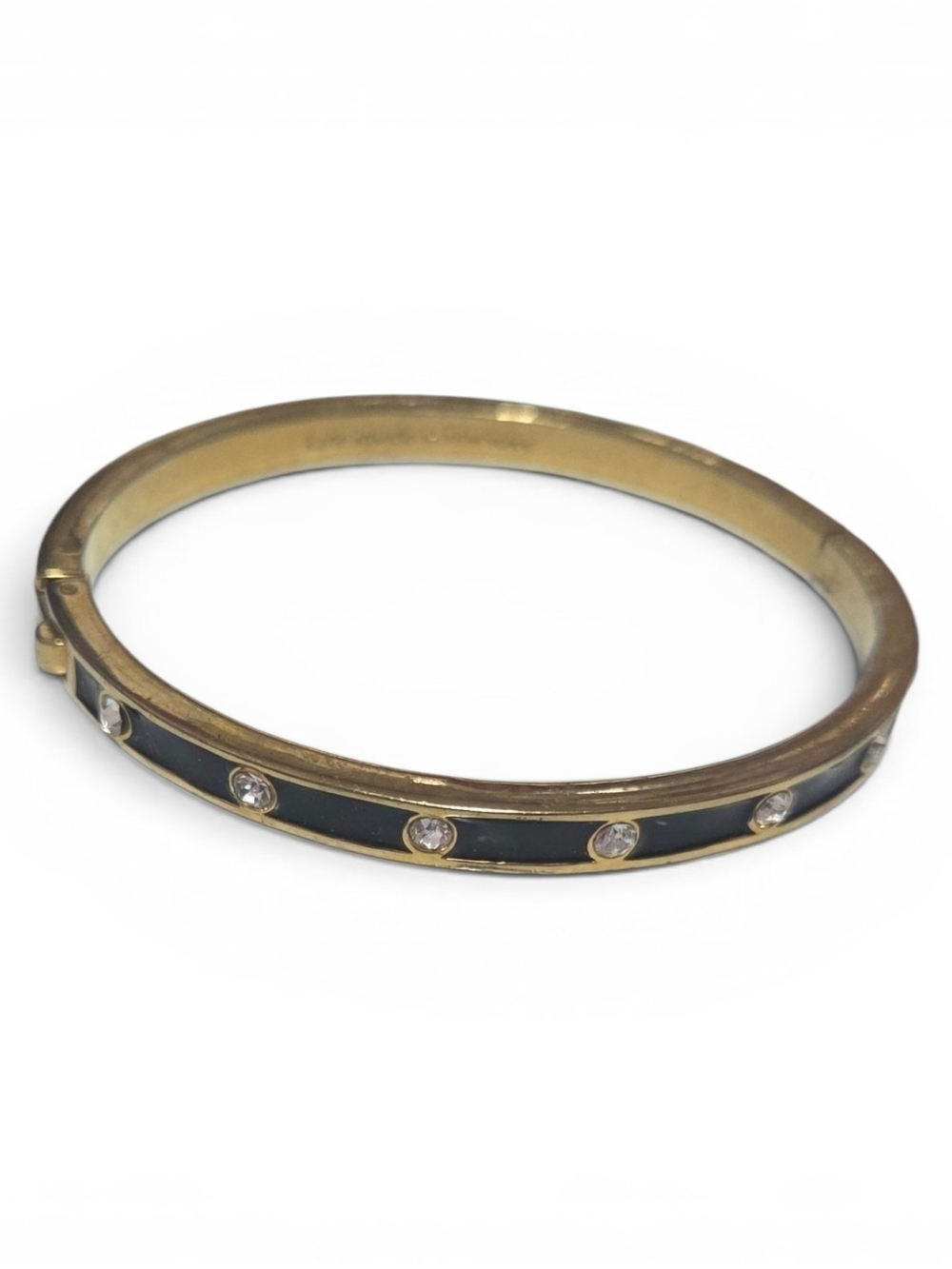 kate spade Gold-Tone Black Enamel Bangle with Clear Crystal Accents